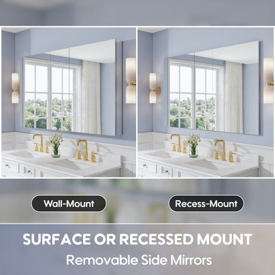 60 in. ×36 in. Copper-Free Tri-Views Mirror Medicine Cabinet with Adjustable Shelves and 3 Doors