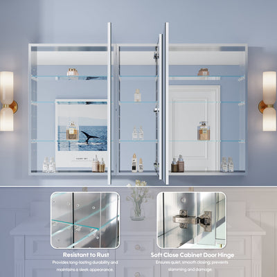 60 in. ×36 in. Copper-Free Tri-Views Mirror Medicine Cabinet with Adjustable Shelves and 3 Doors