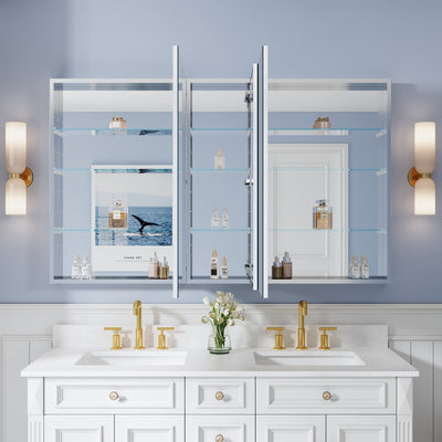 60 in. ×36 in. Copper-Free Tri-Views Mirror Medicine Cabinet with Adjustable Shelves and 3 Doors