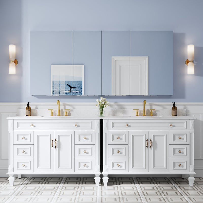 80 in. ×36 in. Copper-Free Tri-Views Mirror Medicine Cabinet with Adjustable Shelves and 4 Swing Doors