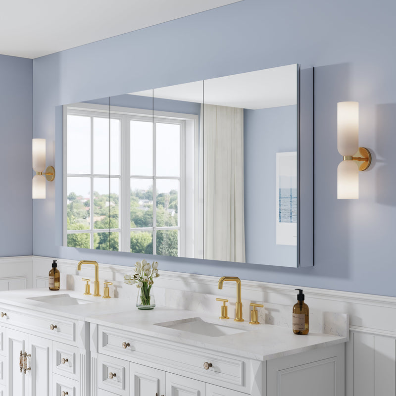 80 in. ×36 in. Copper-Free Tri-Views Mirror Medicine Cabinet with Adjustable Shelves and 4 Swing Doors