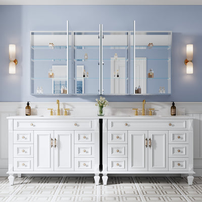 80 in. ×36 in. Copper-Free Tri-Views Mirror Medicine Cabinet with Adjustable Shelves and 4 Swing Doors