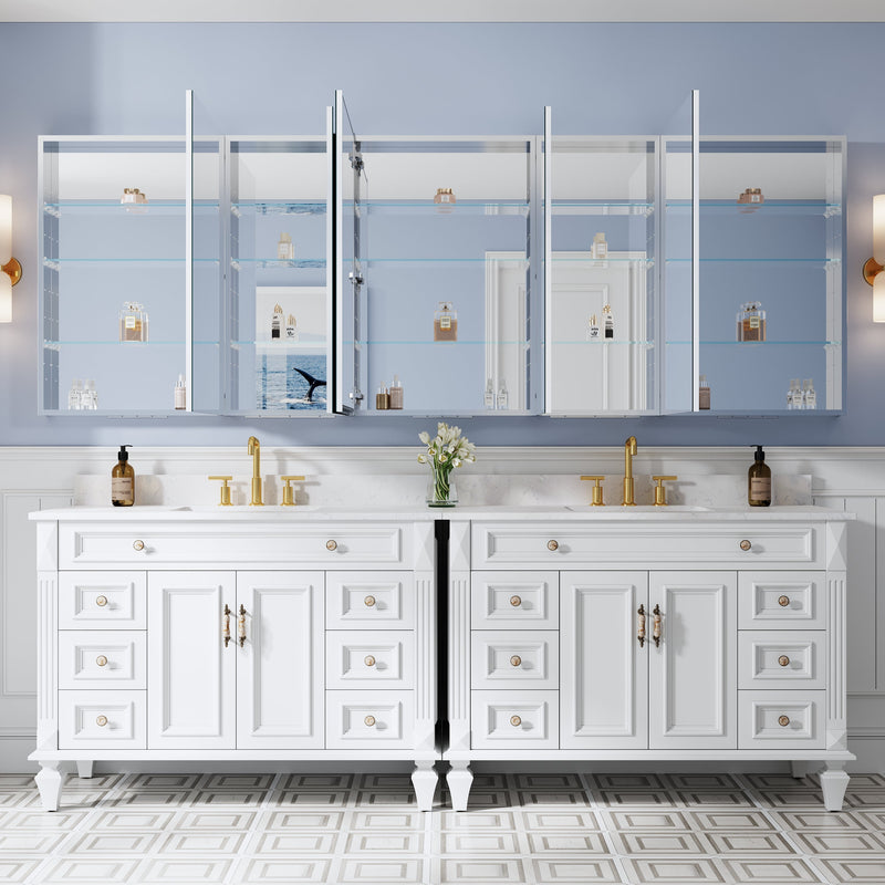 104 in. ×36 in. Copper-Free Tri-Views Mirror Medicine Cabinet with Adjustable Shelves and 5 Swing Doors