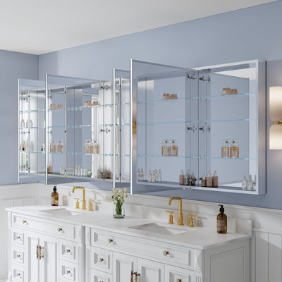 104 in. ×36 in. Copper-Free Tri-Views Mirror Medicine Cabinet with Adjustable Shelves and 5 Swing Doors
