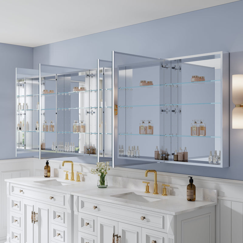 104 in. ×36 in. Copper-Free Tri-Views Mirror Medicine Cabinet with Adjustable Shelves and 5 Swing Doors