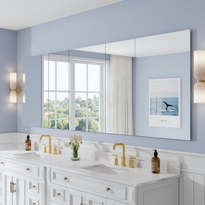 104 in. ×36 in. Copper-Free Tri-Views Mirror Medicine Cabinet with Adjustable Shelves and 5 Swing Doors