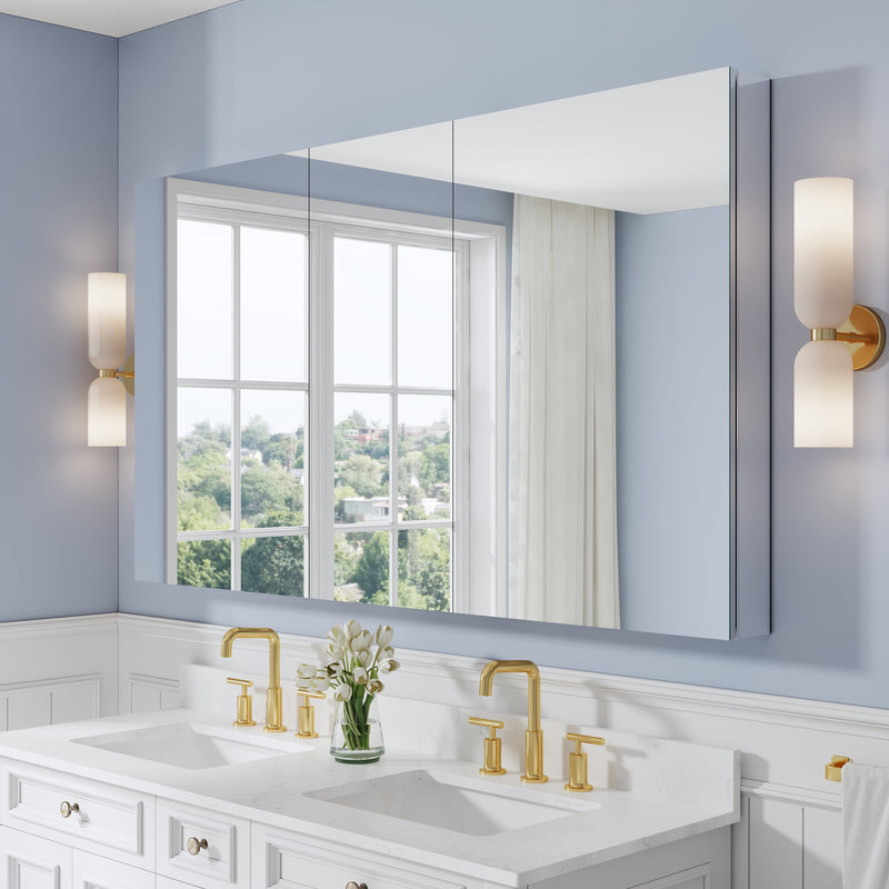 64 in. ×36 in. Copper-Free Tri-Views Mirror Medicine Cabinet with Adjustable Shelves and 3 Doors