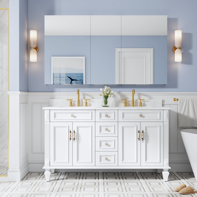 64 in. ×36 in. Copper-Free Tri-Views Mirror Medicine Cabinet with Adjustable Shelves and 3 Doors