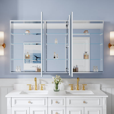 64 in. ×36 in. Copper-Free Tri-Views Mirror Medicine Cabinet with Adjustable Shelves and 3 Doors