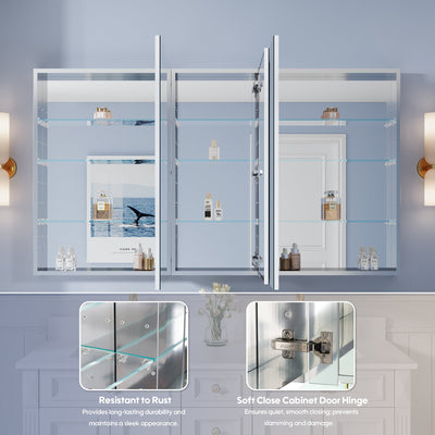 64 in. ×36 in. Copper-Free Tri-Views Mirror Medicine Cabinet with Adjustable Shelves and 3 Doors