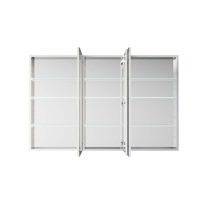56 in. ×36 in. Copper-Free Tri-Views Mirror Medicine Cabinet with Adjustable Shelves and 3 Doors