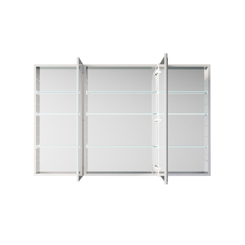 56 in. ×36 in. Copper-Free Tri-Views Mirror Medicine Cabinet with Adjustable Shelves and 3 Doors