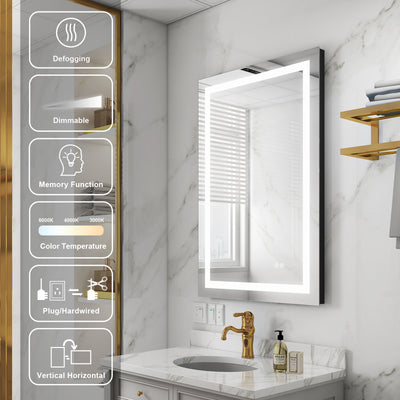 24 in. W x 36 in. H Frameless Rectangular LED Light Bathroom Mirror