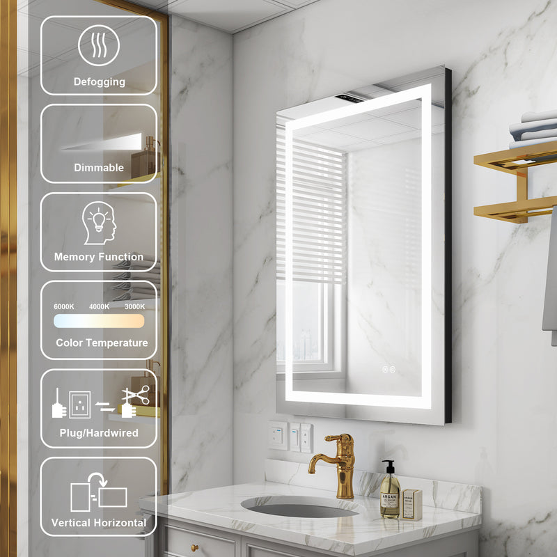 24 in. W x 36 in. H Frameless Rectangular LED Light Bathroom Mirror