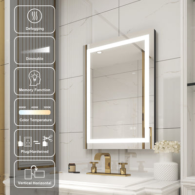 20 in. W x 28 in. H Frameless Rectangular LED Light Bathroom Mirror