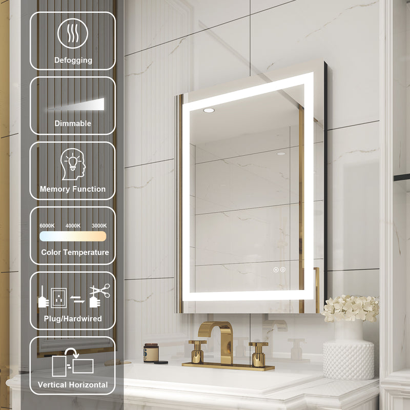 20 in. W x 28 in. H Frameless Rectangular LED Light Bathroom Mirror