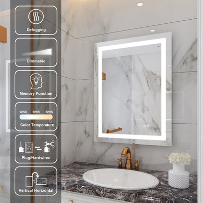 24 in. W x 32 in. H Frameless Rectangular LED Light Bathroom Mirror