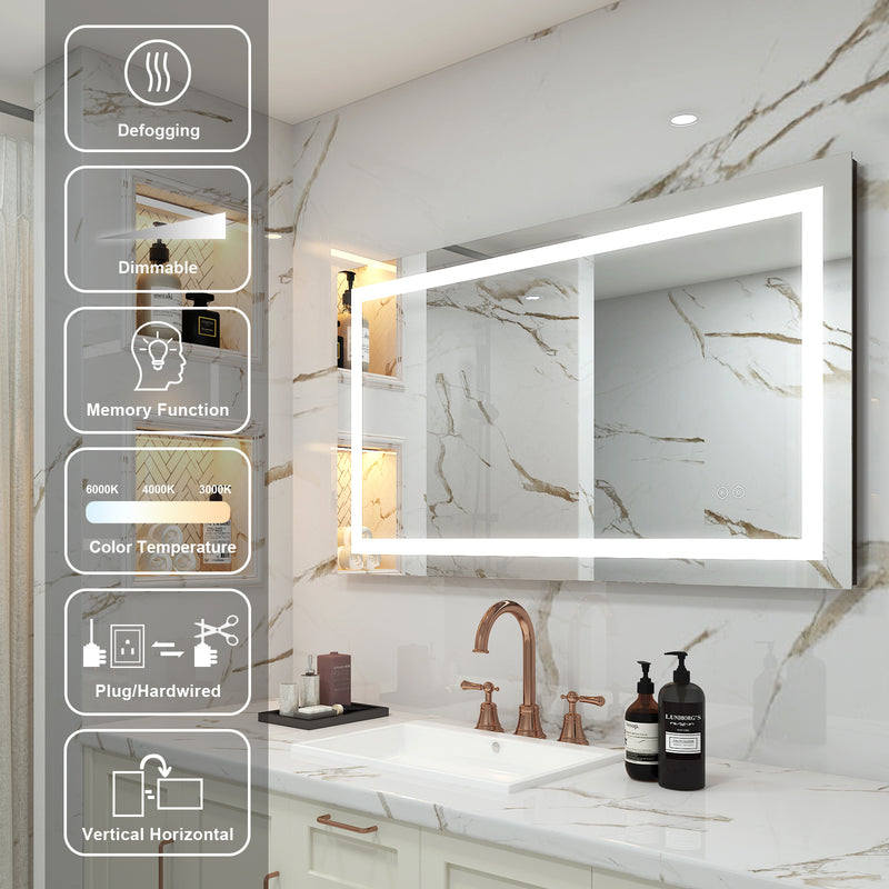 40 in. W x 24 in. H Frameless Rectangular LED Light Bathroom Mirror
