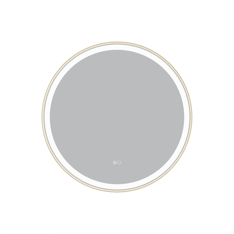 28 in.  W x 28 in.  H Brushed Gold Framed Round LED Light Bathroom Vanity Mirror