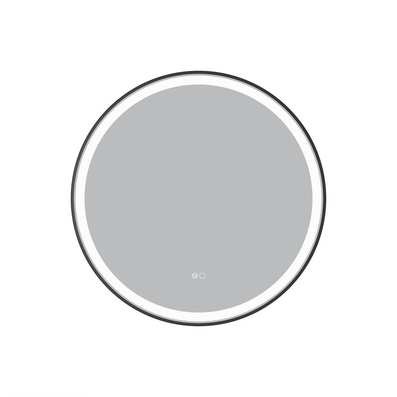 28 in. W x 28 in. H Matte Black Framed Round LED Light Bathroom Vanity Mirror