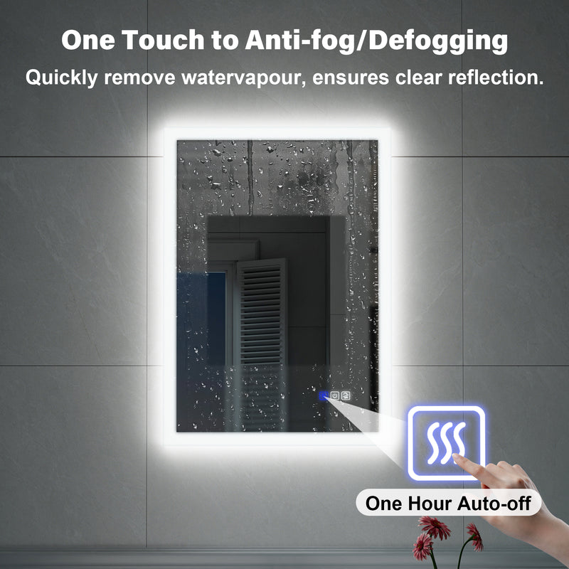 20-in W x 28-in H LED Lit Mirror Rectangular Fog Free Frameless Bathroom Vanity Mirror