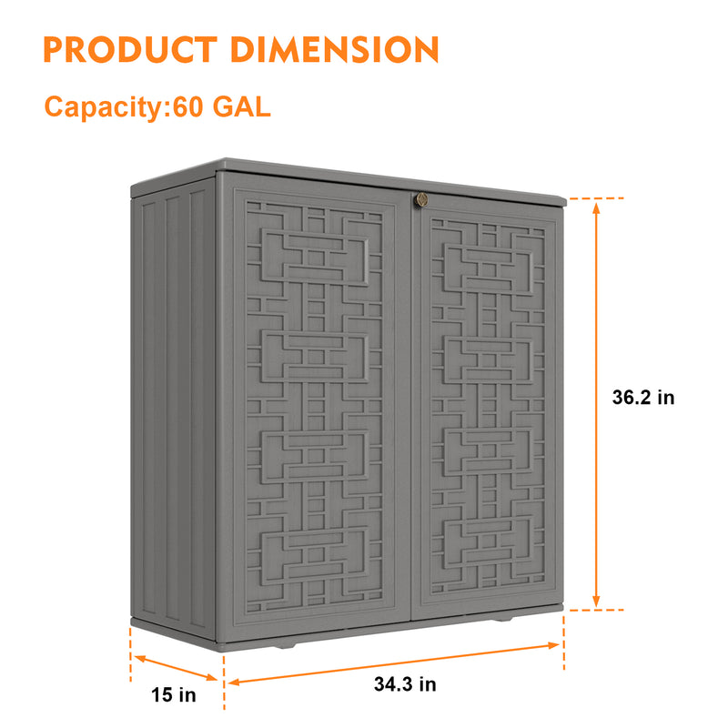 60-Gallon Outdoor Storage Cabinet, Waterproof HDPE Resin Deck Box with One Shelf for Garden Tools, Patio Cushions