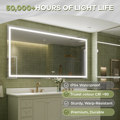 84 in. W x 42 in. H Rectangular Frameless Anti-Fog LED Light Bathroom Vanity Mirror in Aluminum