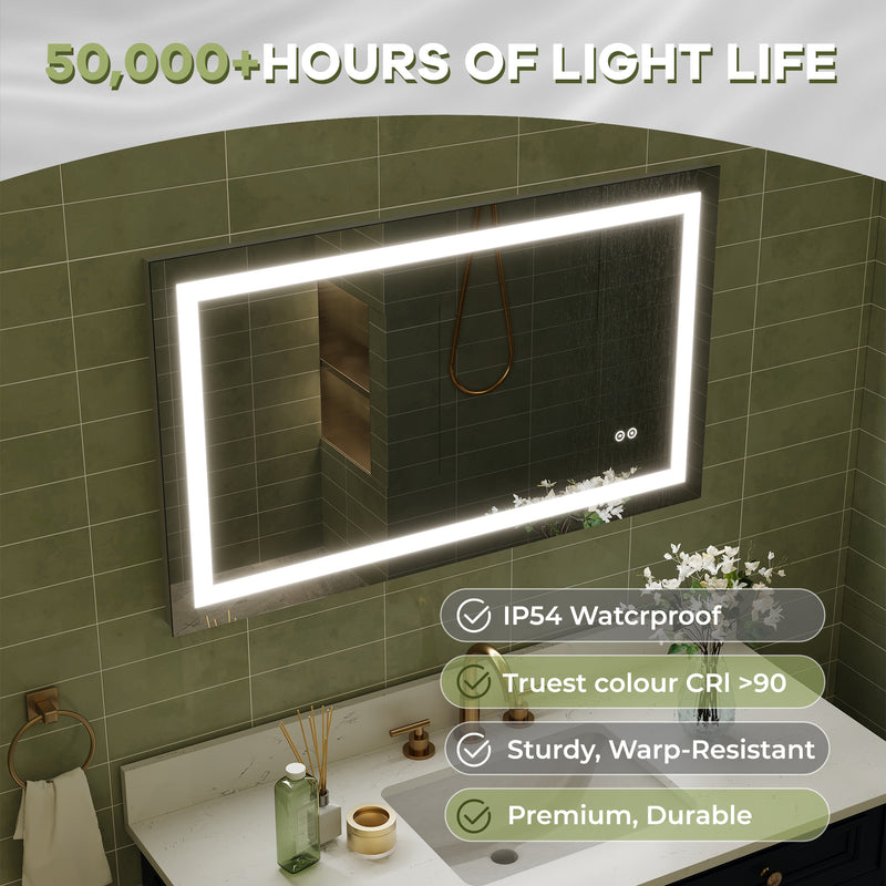 40 in. W x 24 in. H Frameless Rectangular LED Light Bathroom Mirror