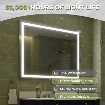 48 in. W x 36 in. H Frameless Rectangular LED Light Bathroom Mirror