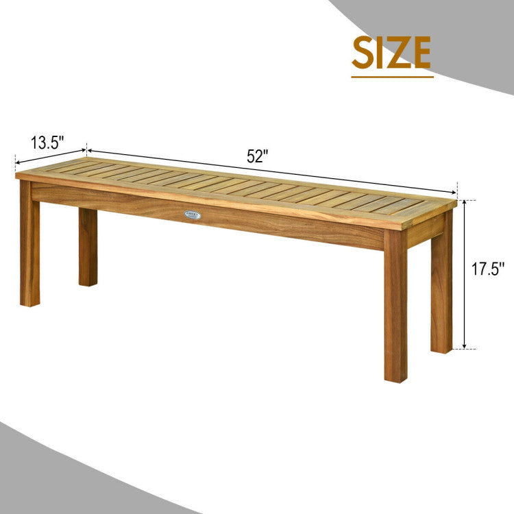 52 Inch Outdoor Acacia Wood Dining Bench Chair