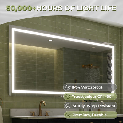 72 in. W x 36 in. H Frameless Rectangular LED Light Bathroom Mirror in Silver