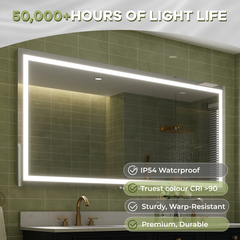 72 in. W x 36 in. H Frameless Rectangular LED Light Bathroom Mirror in Silver