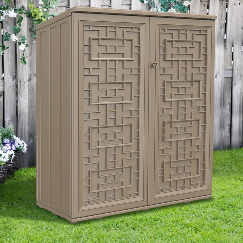 60-Gallon Outdoor Storage Cabinet, Waterproof HDPE Resin Deck Box with One Shelf for Garden Tools, Patio Cushions