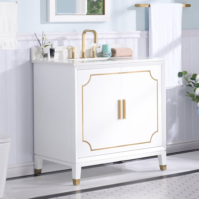 36 in. W x 22 in. D x 35 in. H Freestanding Bathroom Vanity in White with Carrara White Quartz Vanity Top