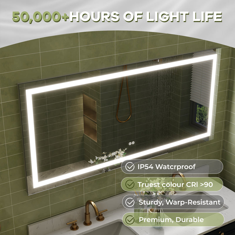 60 in. W x 28 in. H Frameless Rectangular LED Light Bathroom Mirror