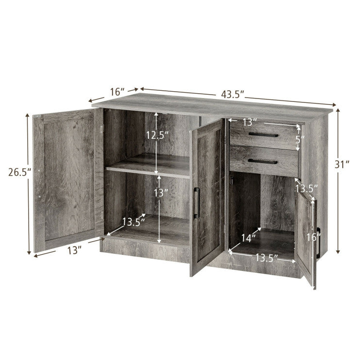 Gray Buffet Server Storage Cabinet with 2-Door Cabinet and 2 Drawers