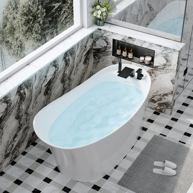 69 Freestanding Glossy White Acrylic Bathtub with Slotted Overflow