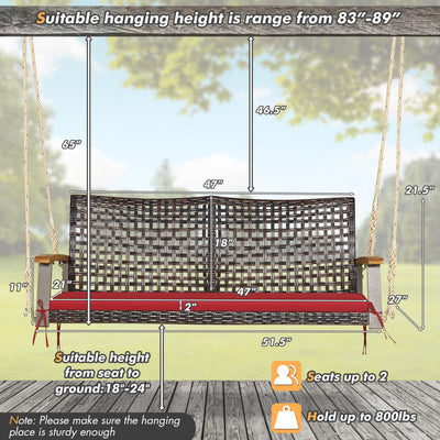 2-Person Rattan Hanging Porch Swing Chair