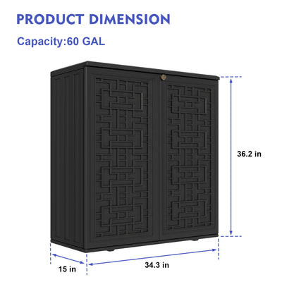 60-Gallon Outdoor Storage Cabinet, Waterproof HDPE Resin Deck Box with One Shelf for Garden Tools, Patio Cushions