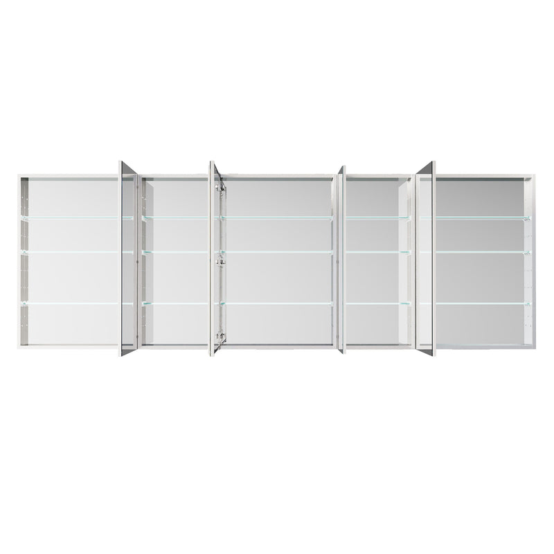 104 in. ×36 in. Copper-Free Tri-Views Mirror Medicine Cabinet with Adjustable Shelves and 5 Swing Doors