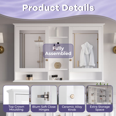 55 in. W x 35 in. H Rectangular Wood Frame Surface Mount Soft Close Medicine Cabinet with Mirror
