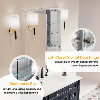 28 in. ×30 in. Copper-Free Tri-Views Mirror Medicine Cabinet with Adjustable Shelves and Dual Swing Doors
