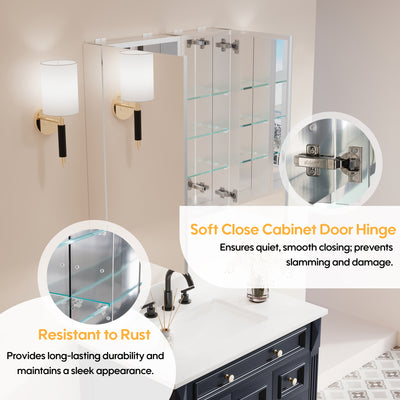 28 in. ×30 in. Copper-Free Tri-Views Mirror Medicine Cabinet with Adjustable Shelves and Dual Swing Doors