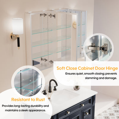 28 in. ×30 in. Copper-Free Tri-Views Mirror Medicine Cabinet with Adjustable Shelves and Dual Swing Doors