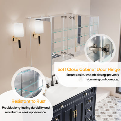36 in. ×30 in. Copper-Free Tri-Views Mirror Medicine Cabinet with Adjustable Shelves and Dual Swing Doors