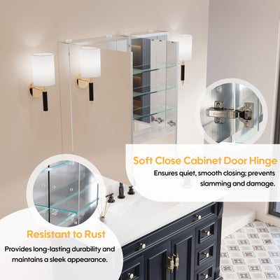 36 in. ×30 in. Copper-Free Tri-Views Mirror Medicine Cabinet with Adjustable Shelves and Dual Swing Doors