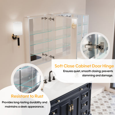 36 in. ×30 in. Copper-Free Tri-Views Mirror Medicine Cabinet with Adjustable Shelves and Dual Swing Doors