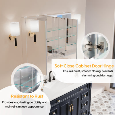 40 in. ×30 in. Copper-Free Tri-Views Mirror Medicine Cabinet with Adjustable Shelves and Dual Swing Doors