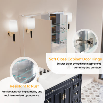 40 in. ×30 in. Copper-Free Tri-Views Mirror Medicine Cabinet with Adjustable Shelves and Dual Swing Doors