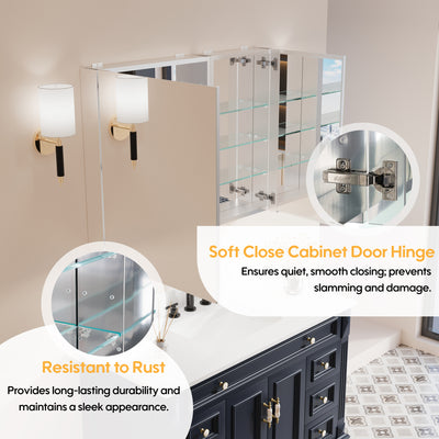 40 in. ×30 in. Copper-Free Tri-Views Mirror Medicine Cabinet with Adjustable Shelves and Dual Swing Doors